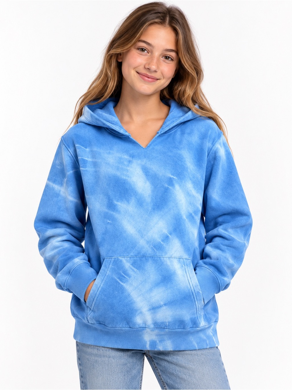 Rowdy Sprout Blue Tie-Dye Scoop Neck Hoodie Sweater